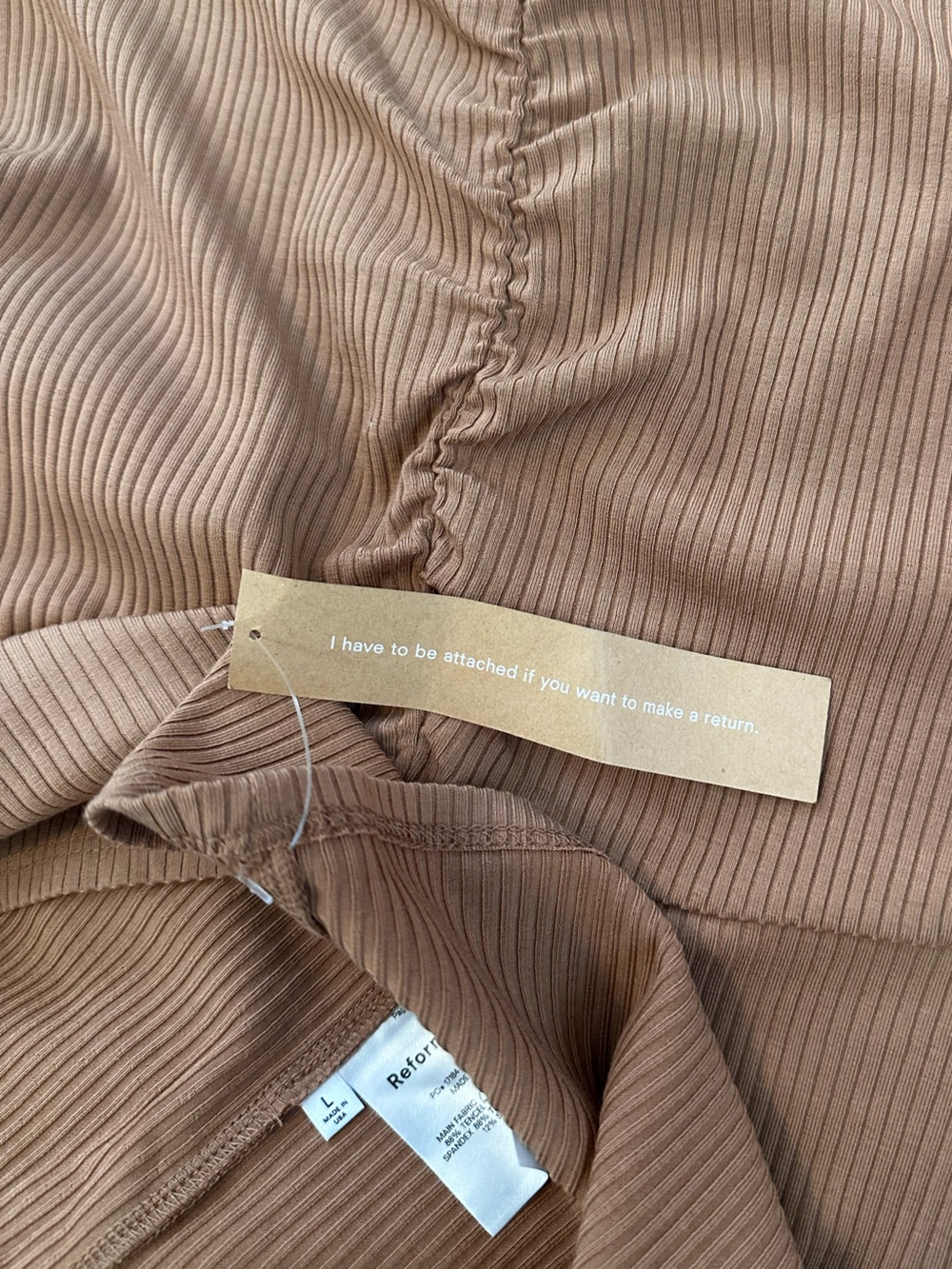 Reformation Bleeker Dress Butterscotch Ribbed Ruched Midi Size L - Picture 6 of 6